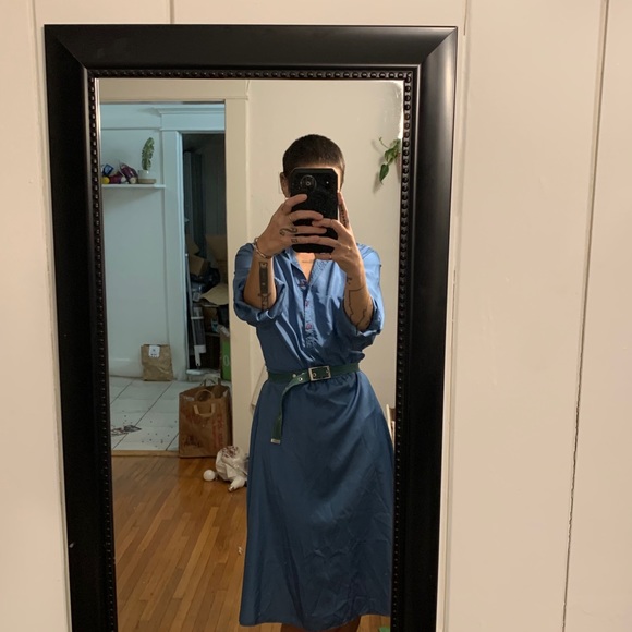 Princess Di blue Shirtdress vintage 70s 80s style - Picture 2 of 5